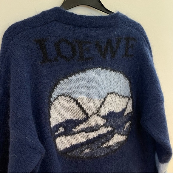 NWT Loewe Mohair Knit Cardigan Oversized Women’s Blue Sweater Polar Bear Winter - Picture 10 of 16